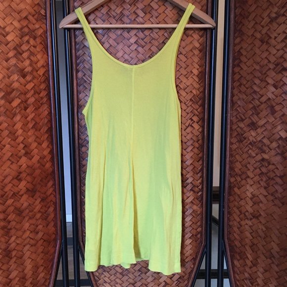 Long Acid Yellow Pima Cotton Ribbed Singlet Tank Top - Picture 4 of 14